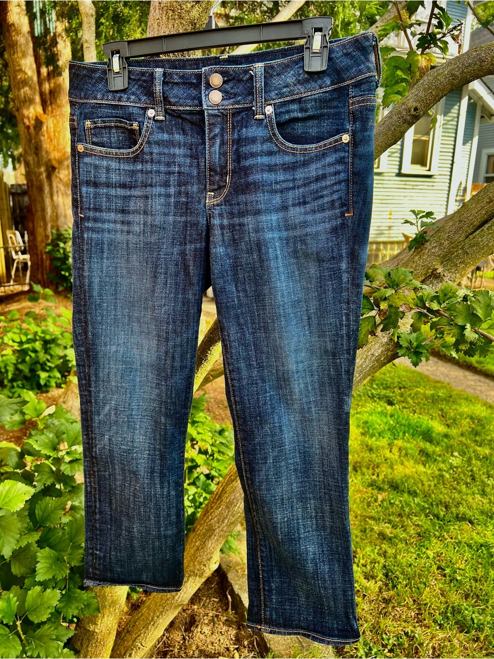 🔥American Eagle Artist Crop Stretch Jeans Dark Wash Low Rise Size 8 iconic y2k🔥
